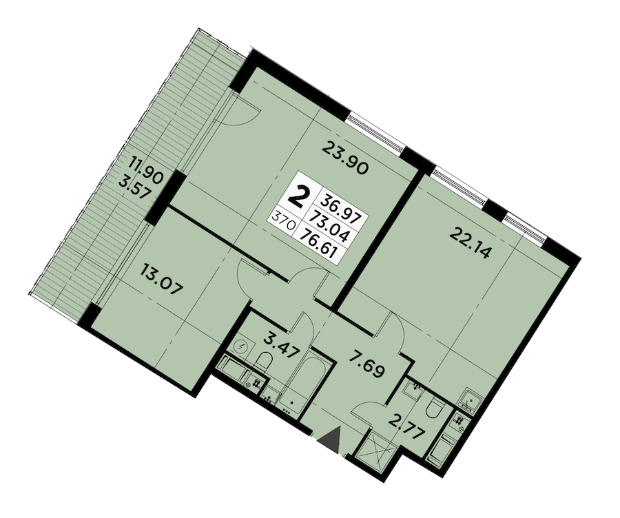 2-комнатная квартира 76.61 м², 14/14 эт., ЖК «GloraX City Zanevsky»